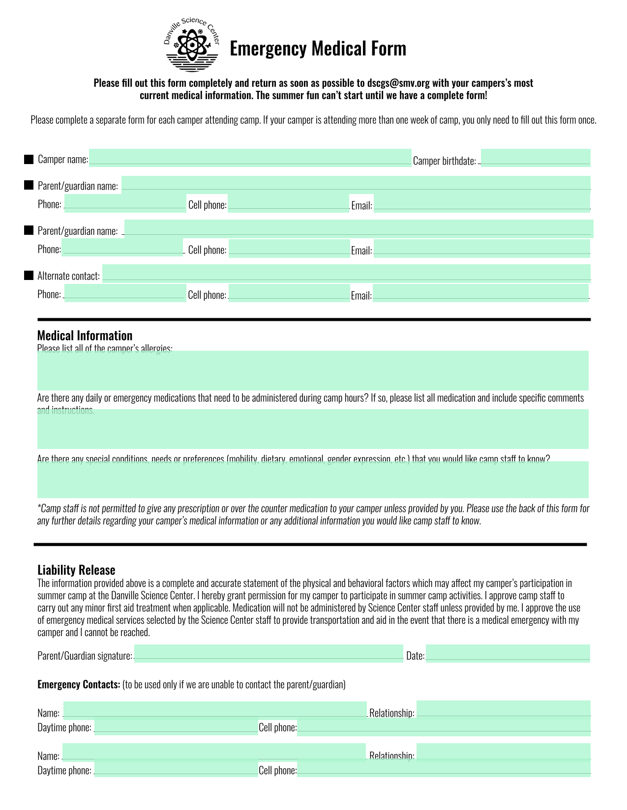 Emergency Medical Form screenshot