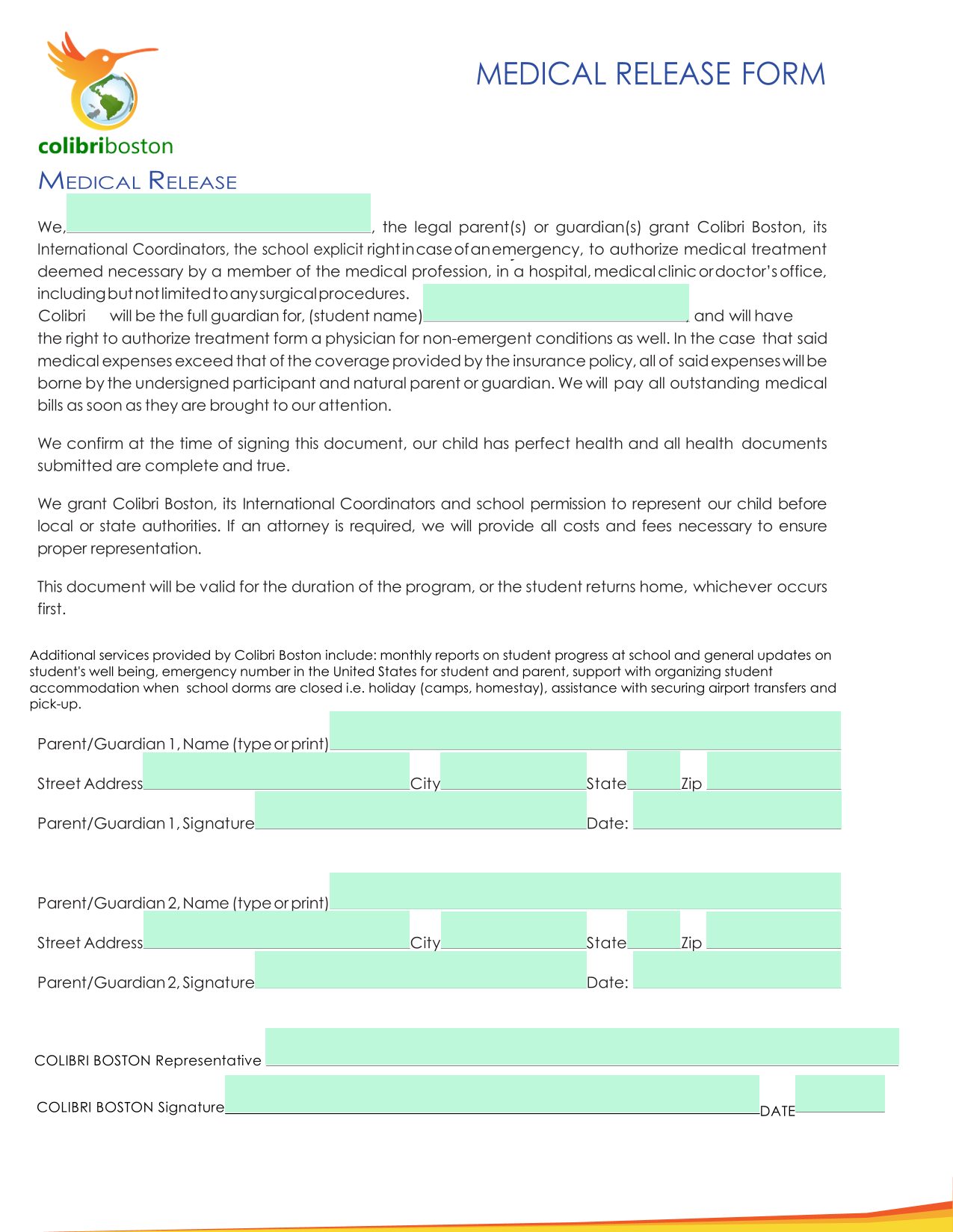 Medical Release Form screenshot