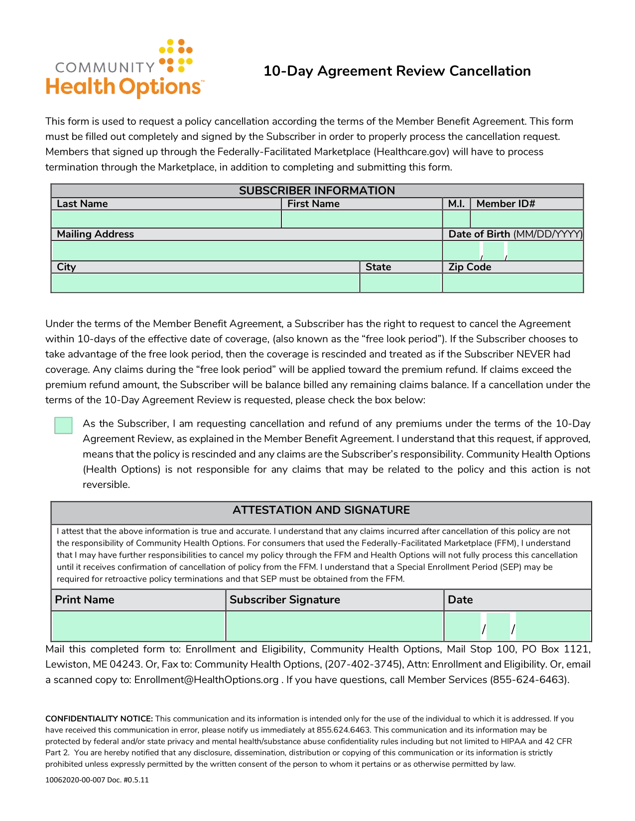 10 Day Agreement Review Cancellation screenshot