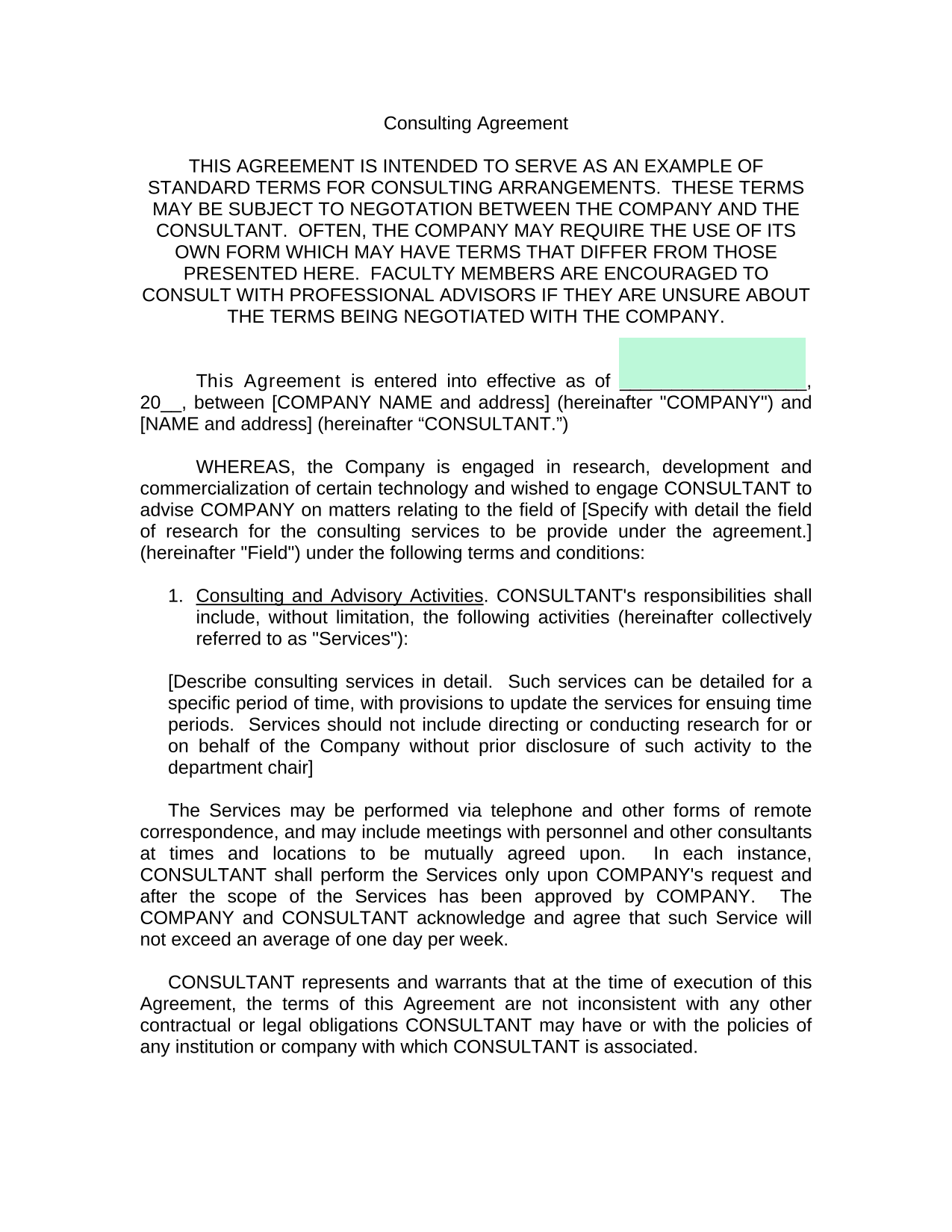 Consulting Agreement screenshot