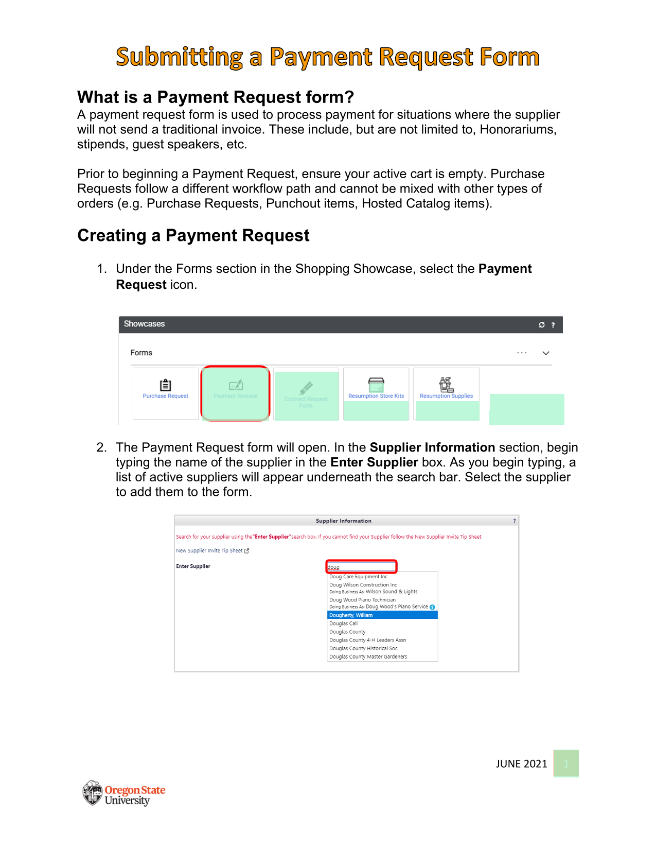 Payment Request Form screenshot