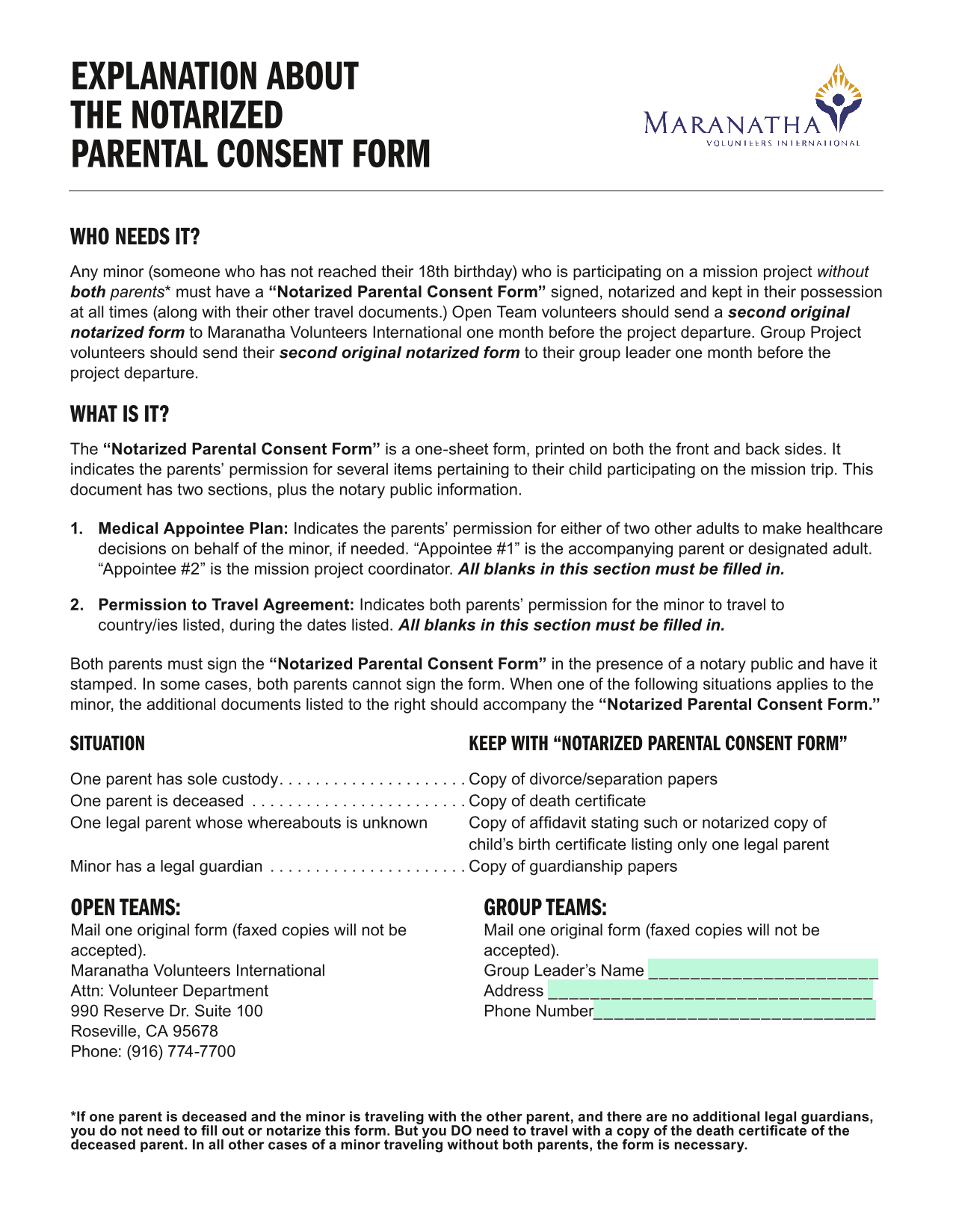 Notarized Parental Consent Form screenshot