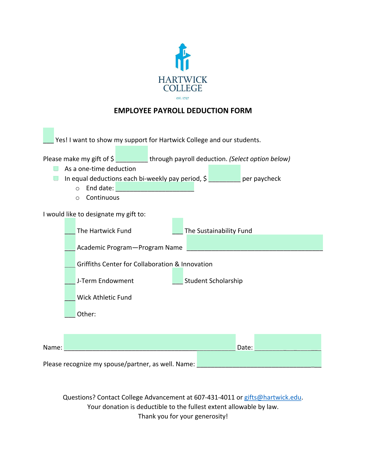 Employee Payroll Deduction Form screenshot