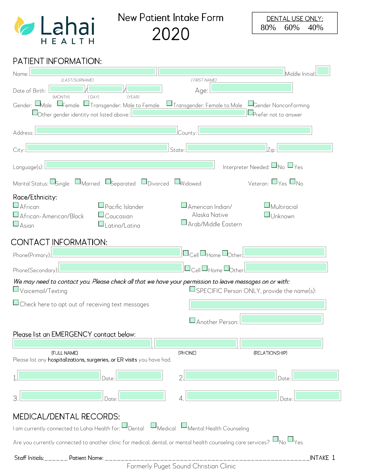 New Patient Intake Form screenshot