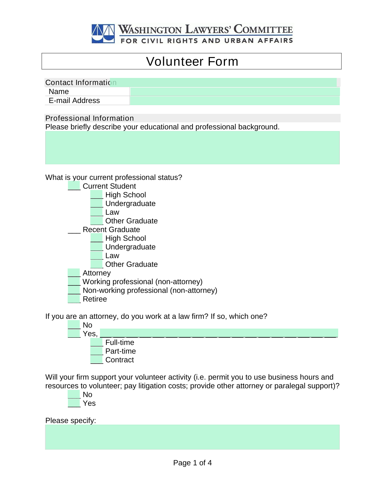 Volunteer Form screenshot