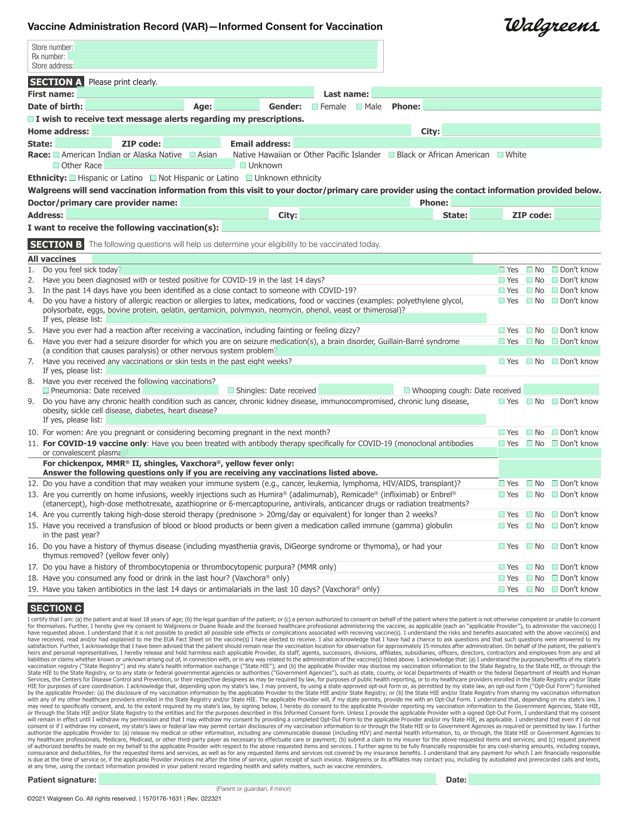 Vaccine Administration Record (VAR)Informed Consent For Vaccination screenshot