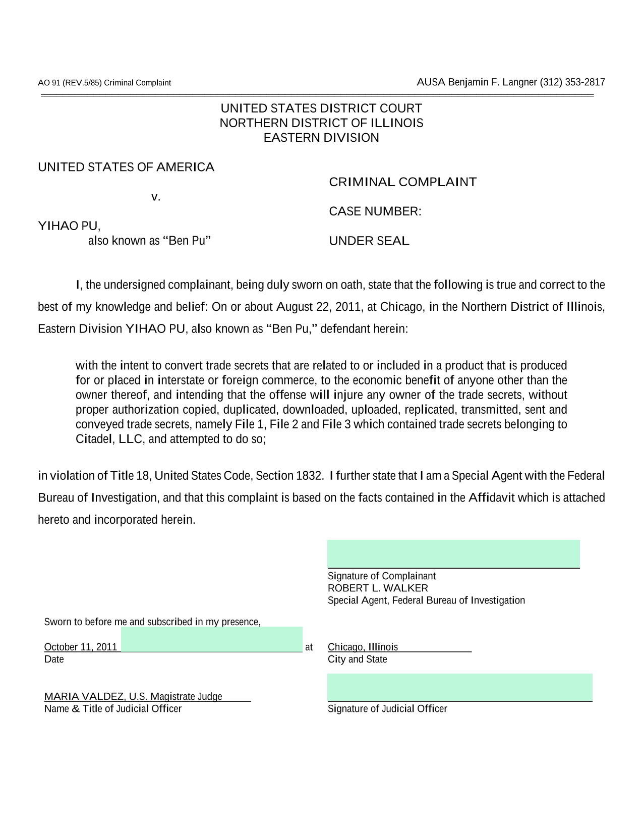 Criminal Complaint screenshot