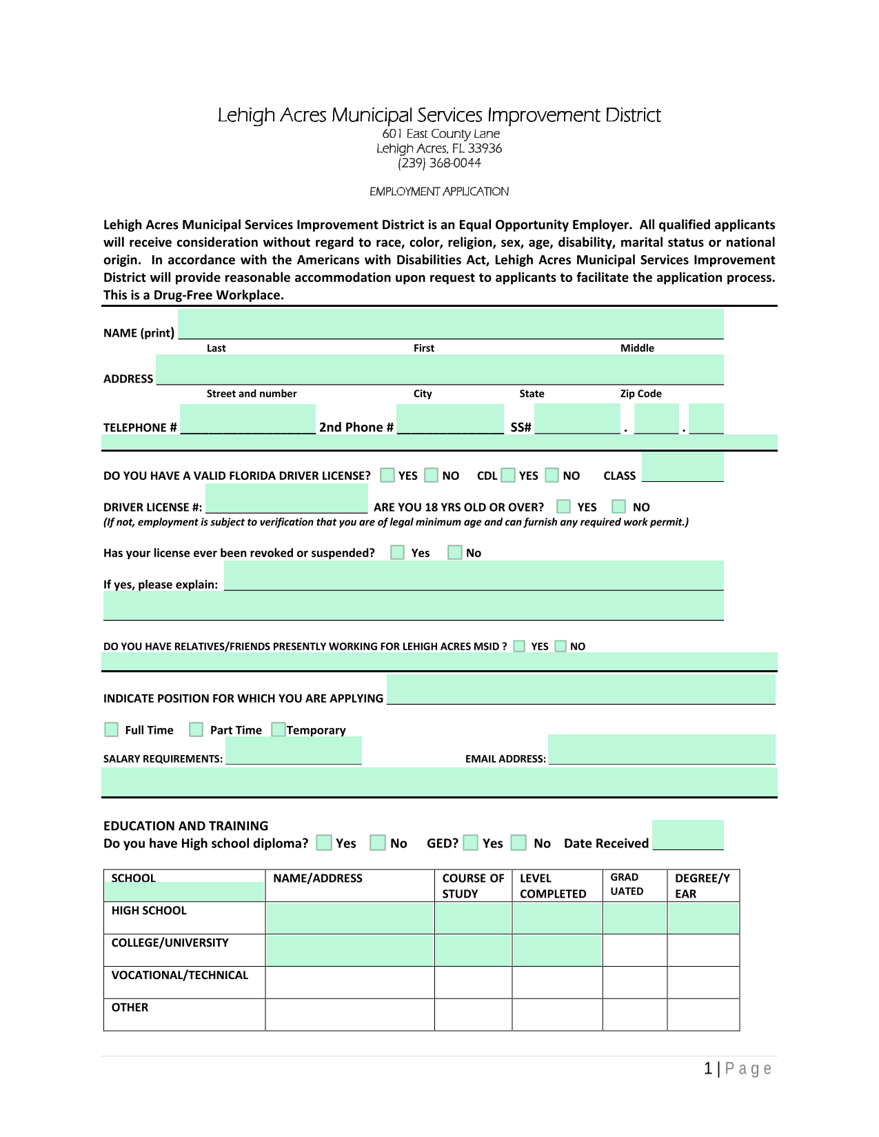 EMPLOYMENT APPLICATION screenshot