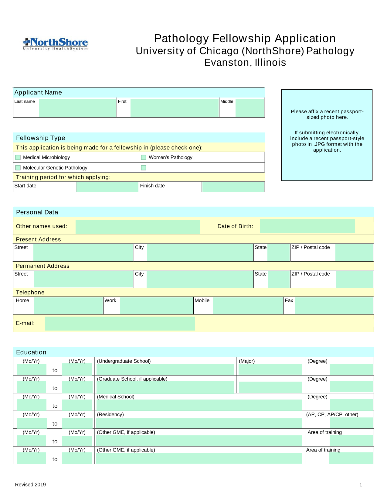 Pathology Fellowship Application screenshot