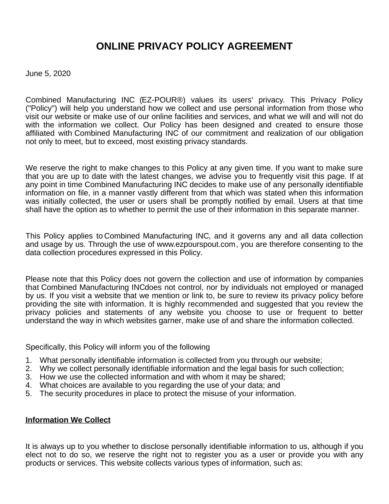 Online Privacy Policy Agreement screenshot