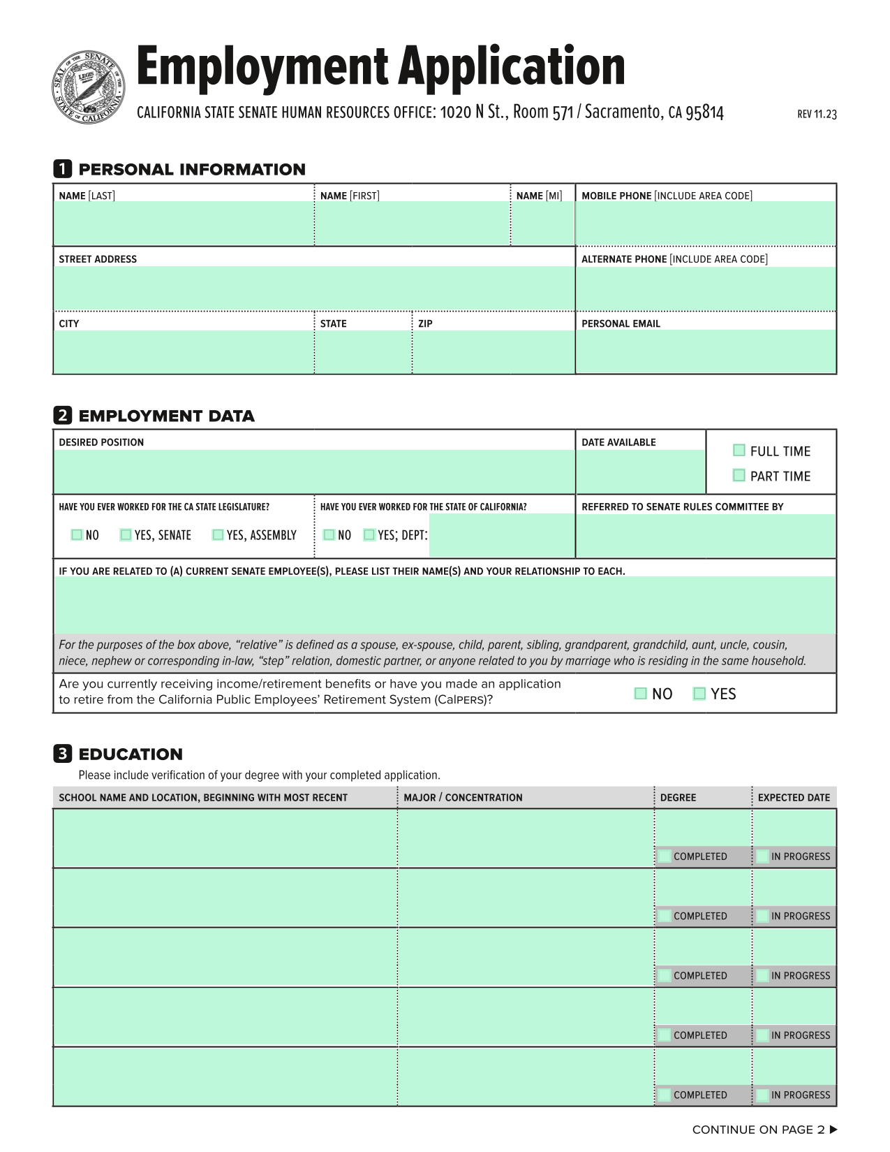 Employment Application screenshot