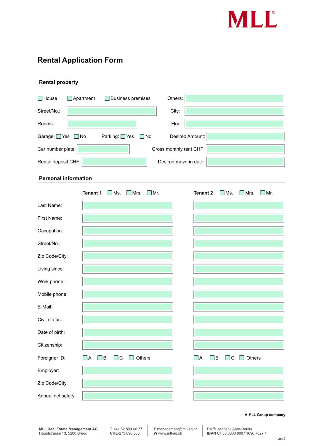 Rental Application Form screenshot