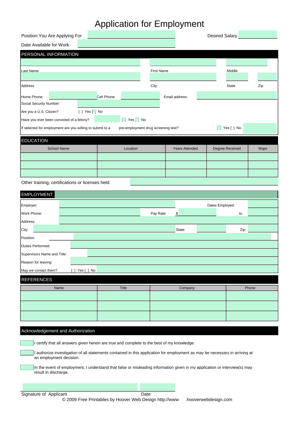 Application For Employment screenshot