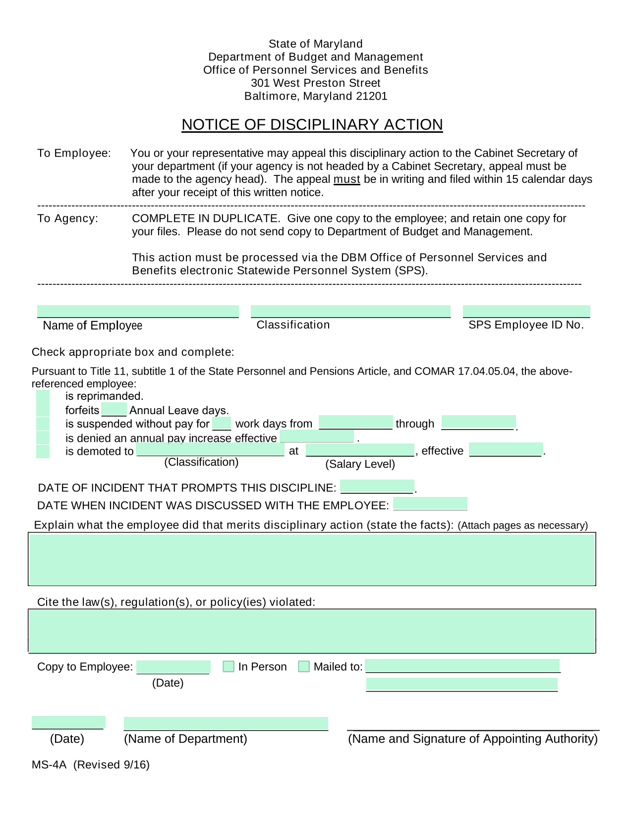Notice Of Disciplinary Action screenshot