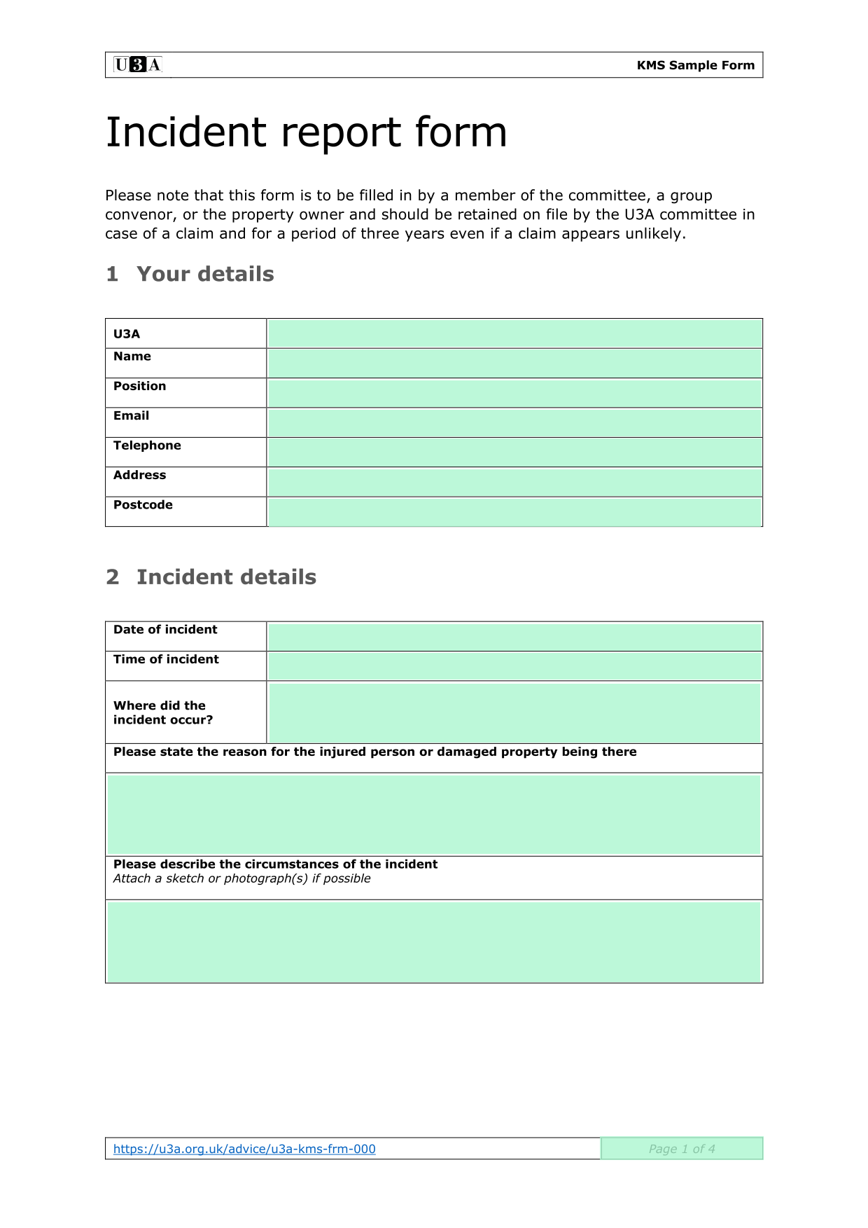 Incident Report Form screenshot