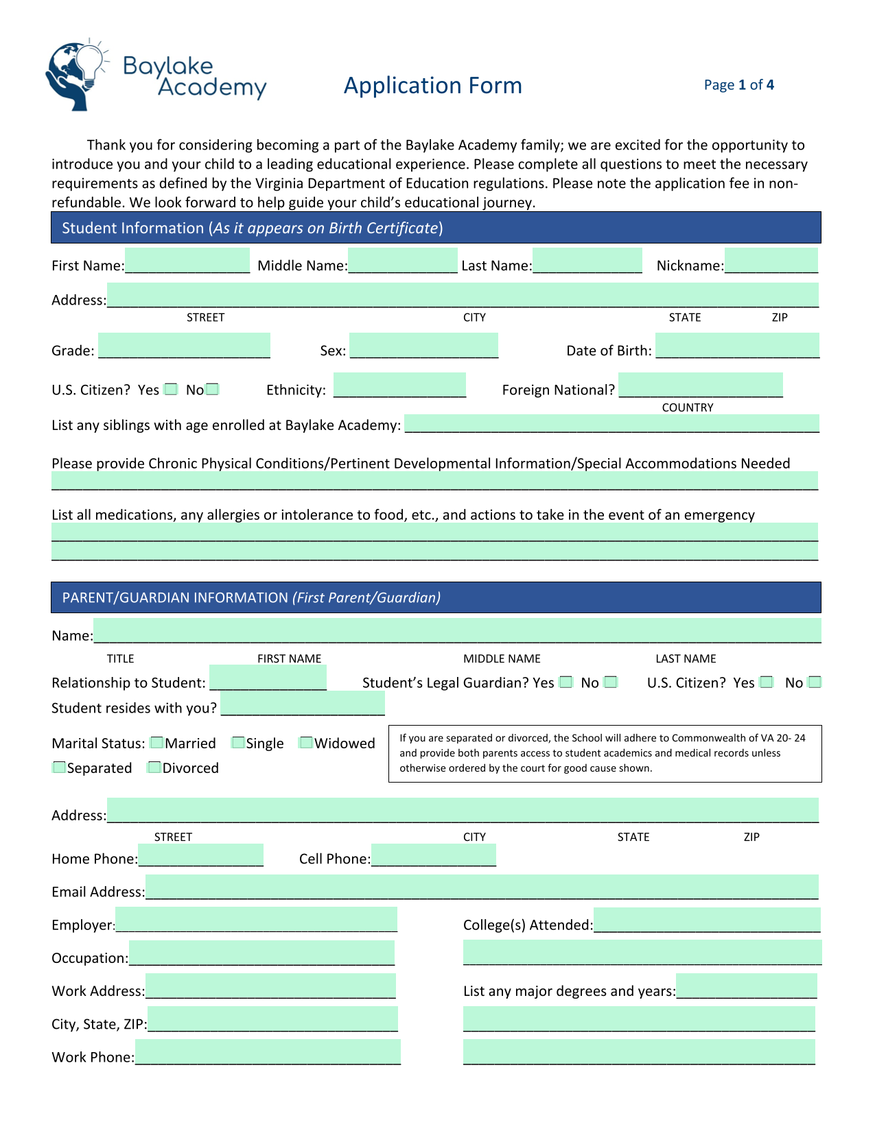 Application Form screenshot