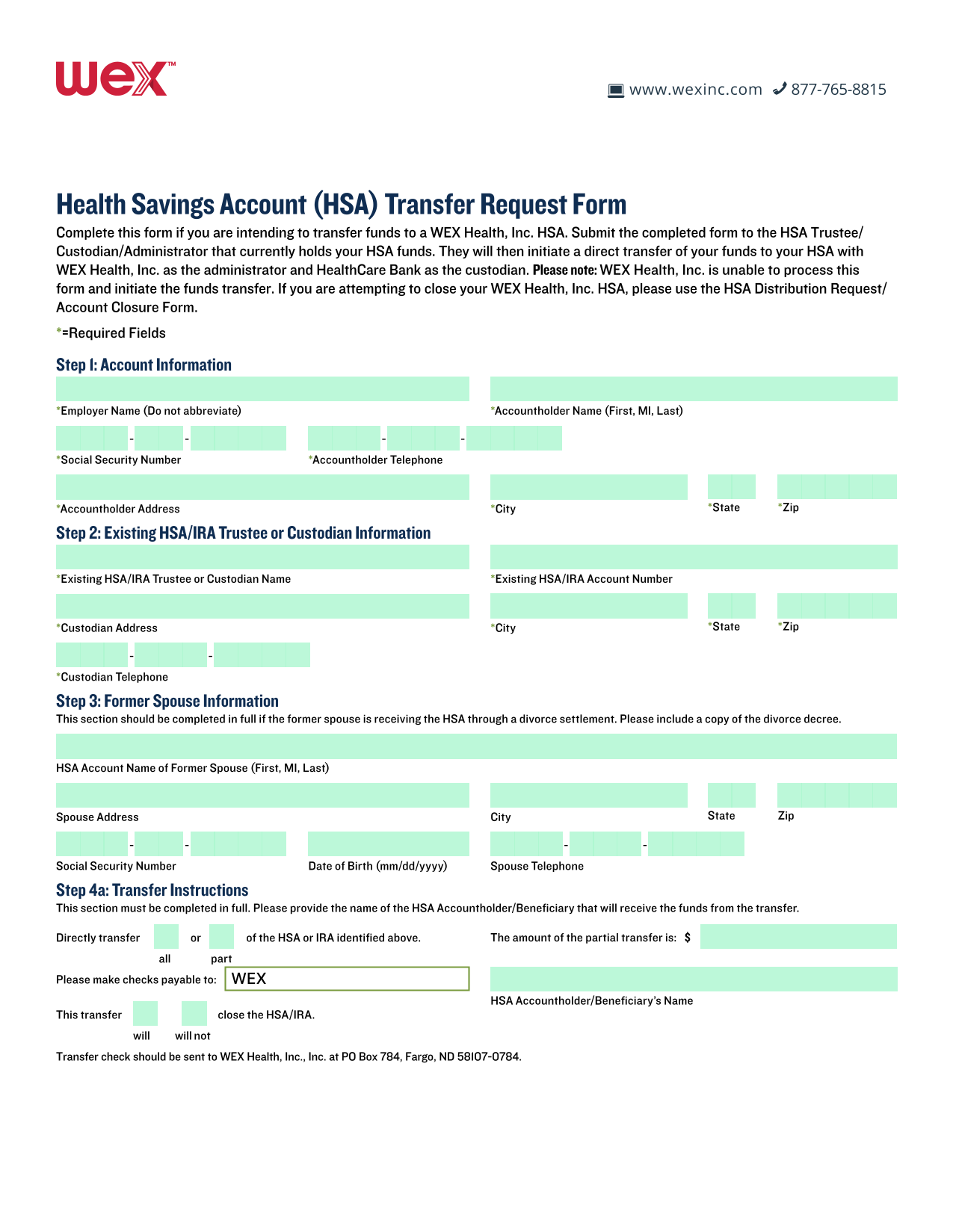 Health Savings Account (HSA) Transfer Request Form screenshot