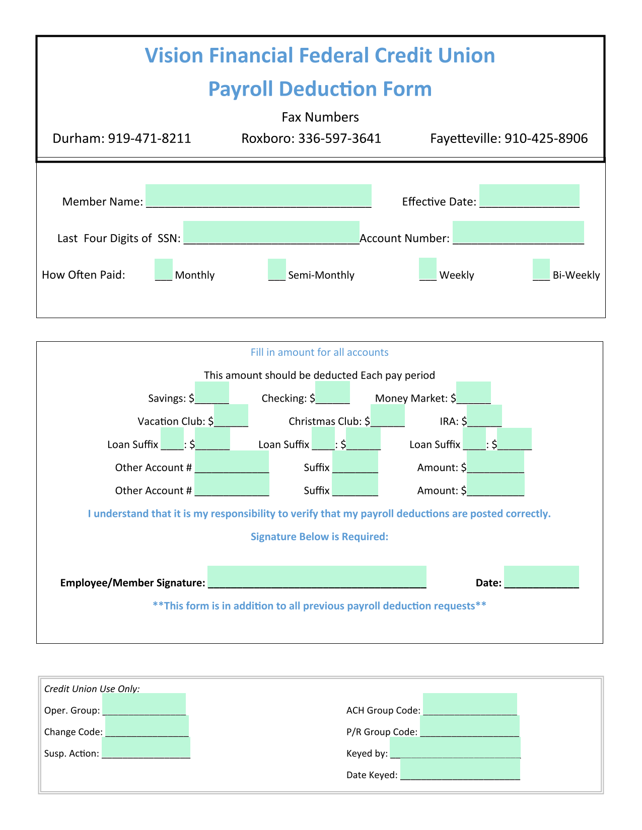 Payroll Deduction Form screenshot