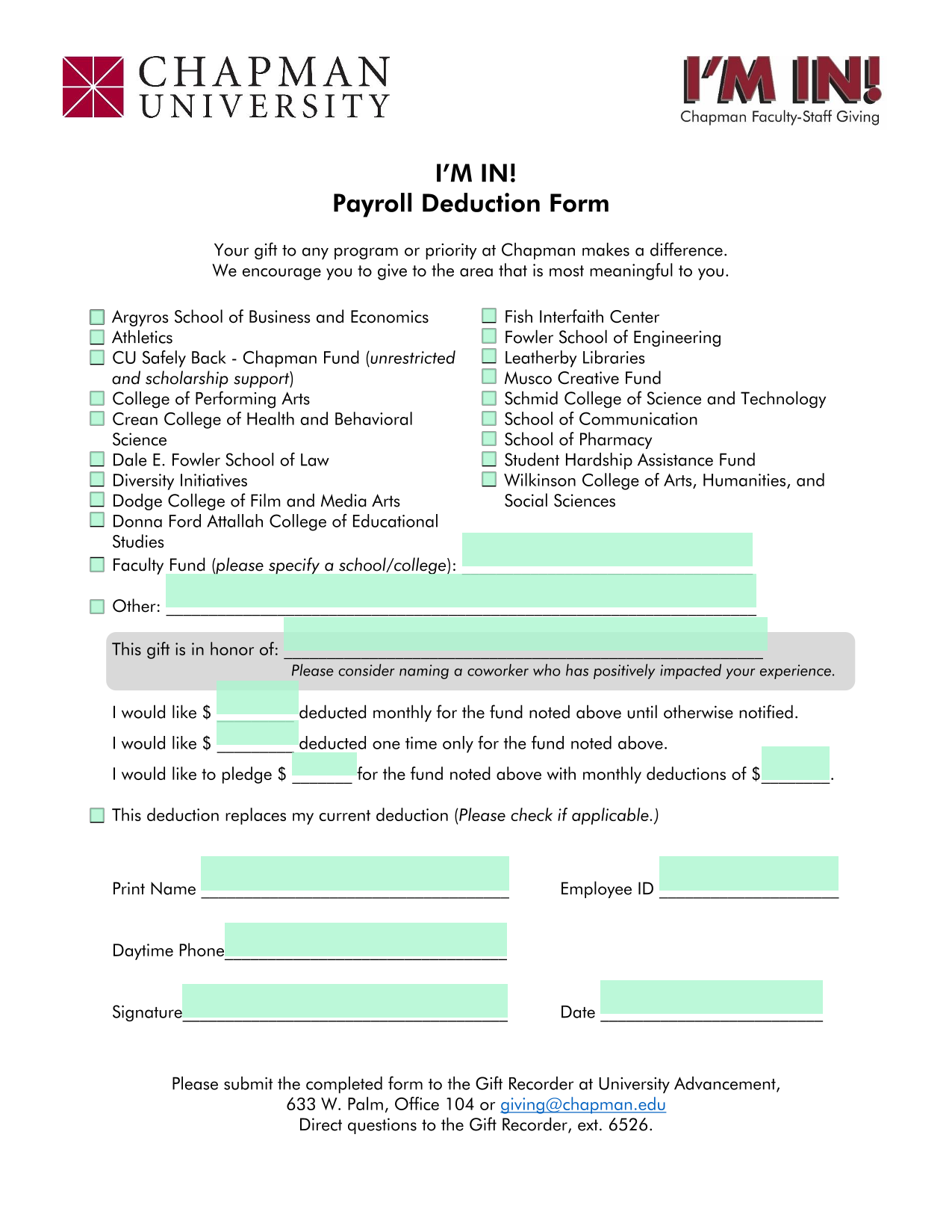 Payroll Deduction Form screenshot