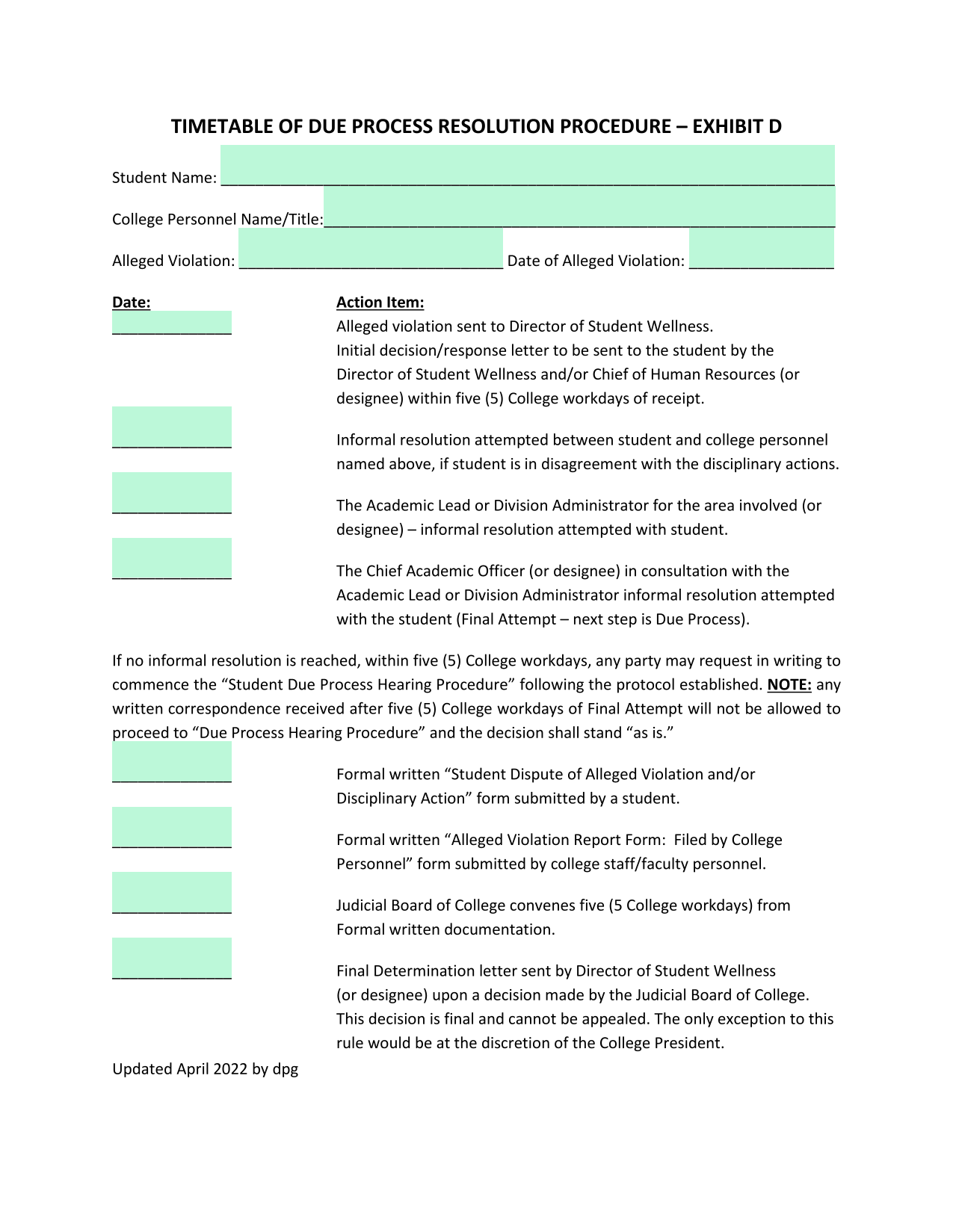 Timetable Of Due Process Resolution Procedure screenshot
