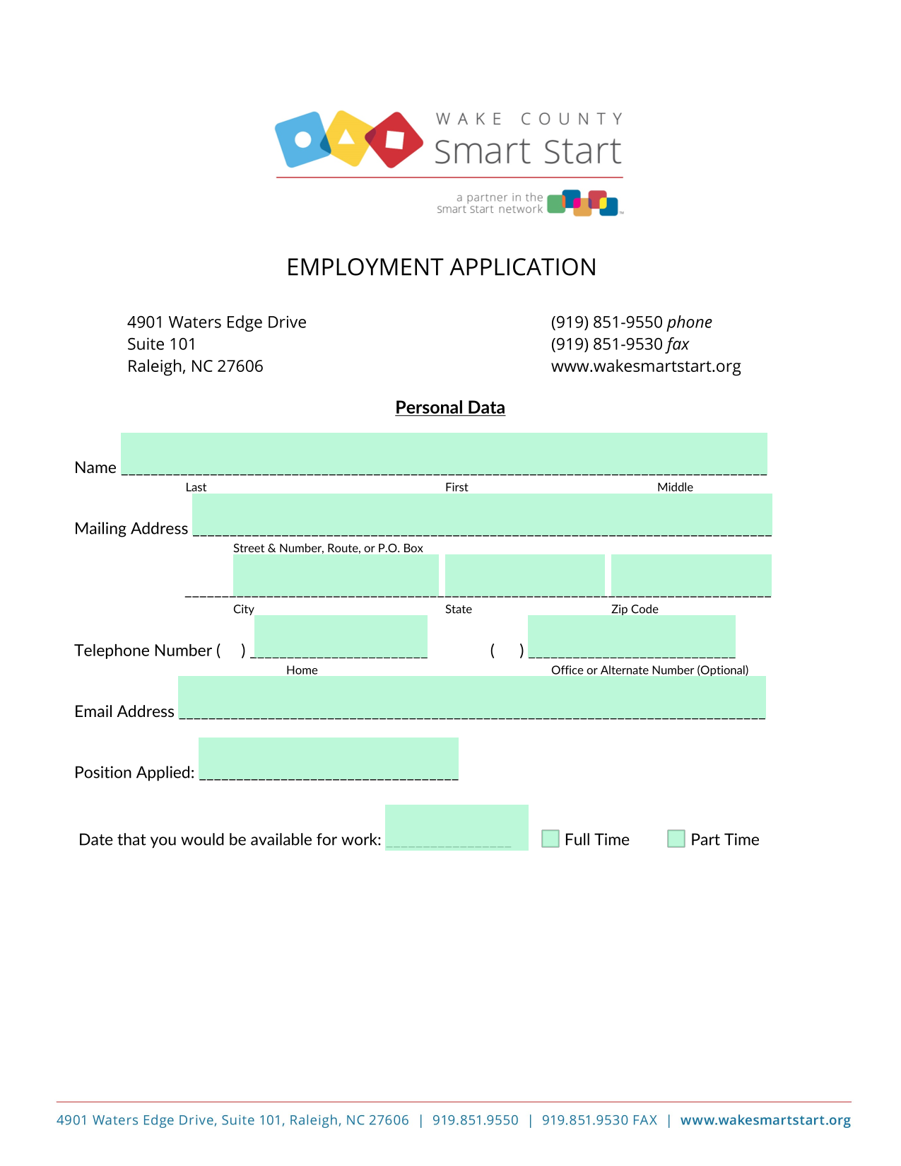 EMPLOYMENT APPLICATION screenshot