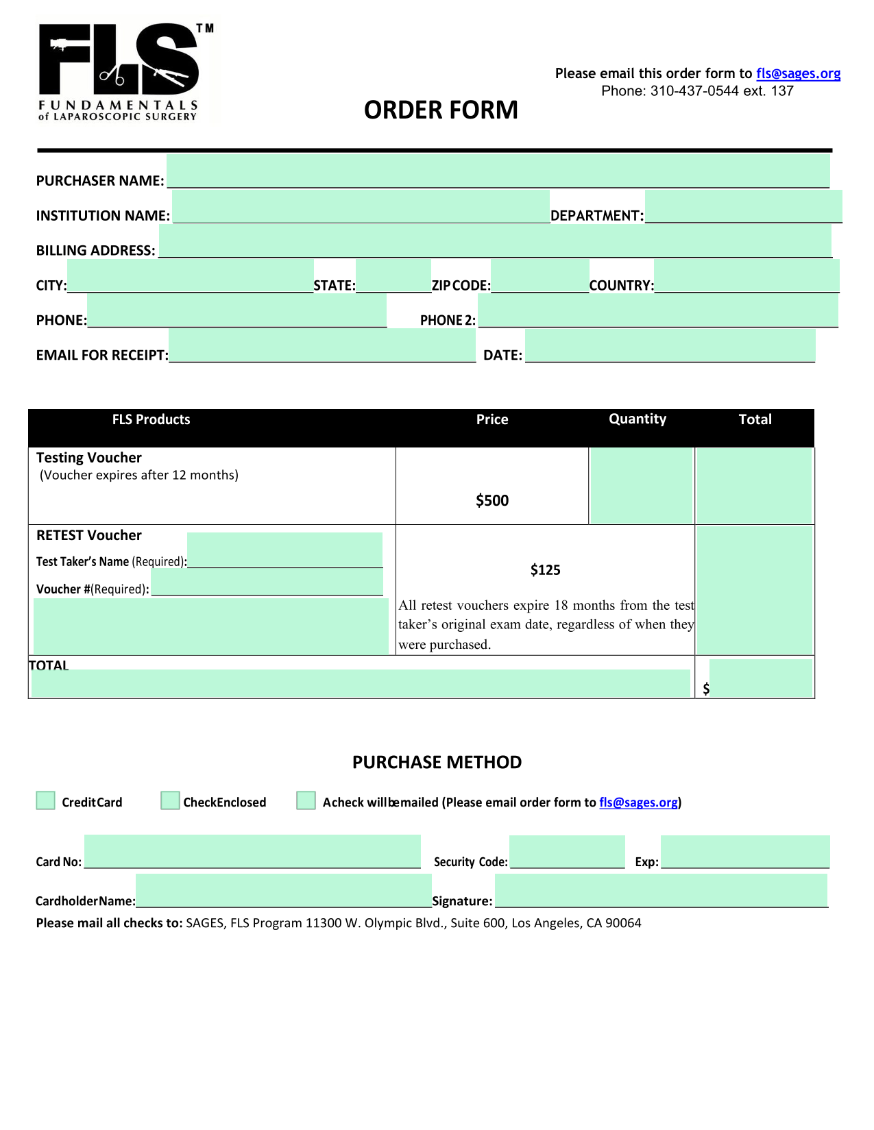 ORDER FORM screenshot
