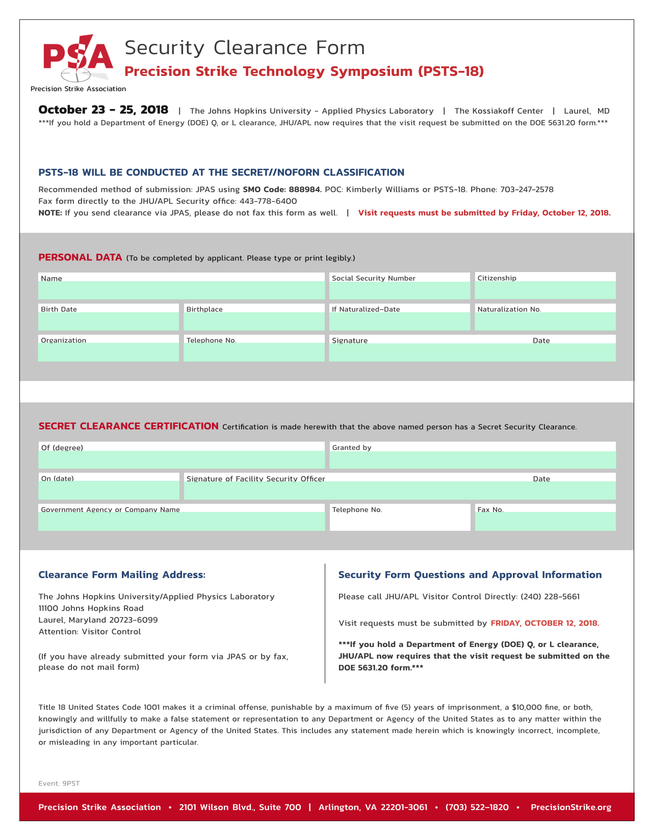 Security Clearance Form screenshot