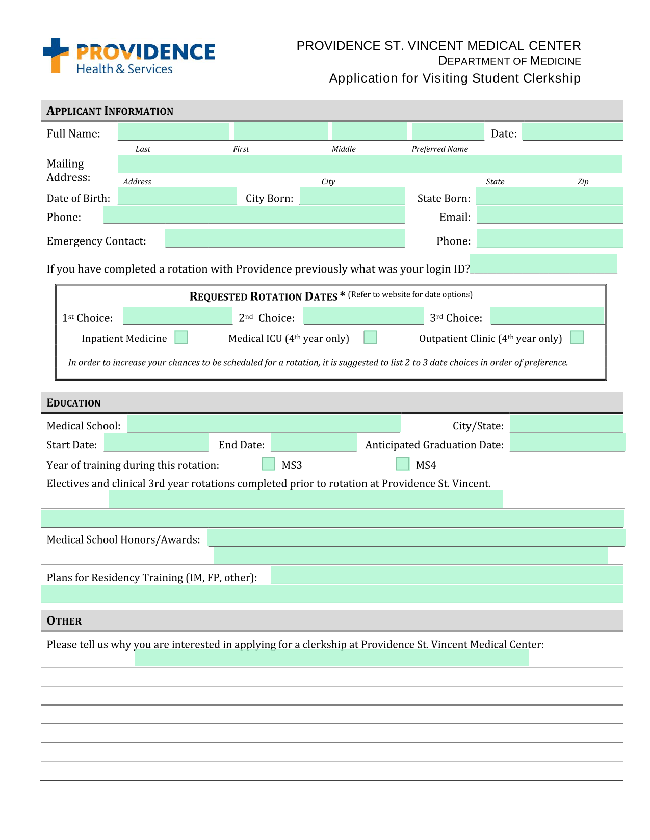 Application For Visiting Student Clerkship screenshot