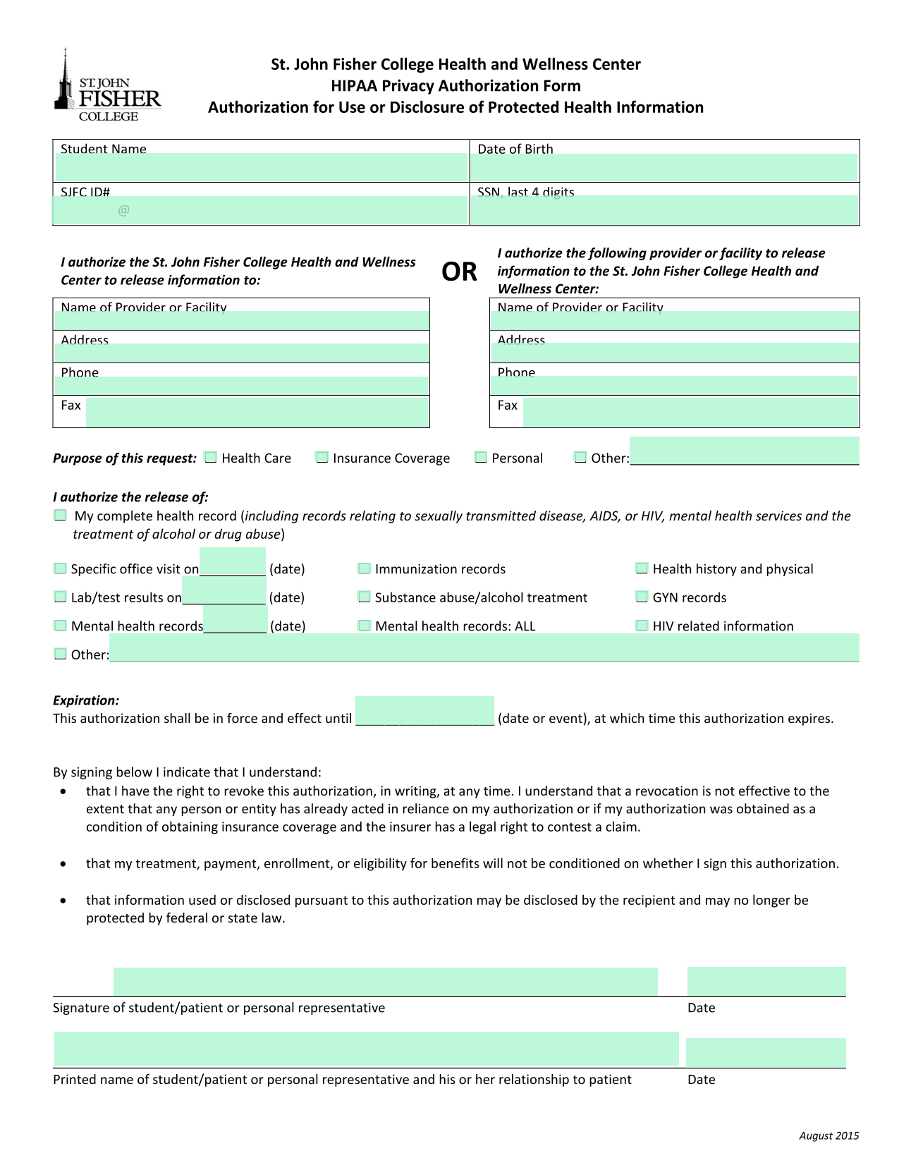 HIPAA Privacy Authorization Form screenshot