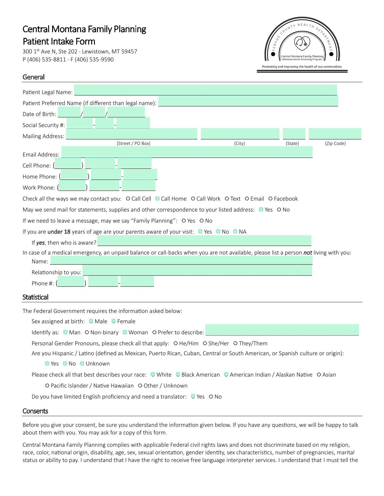 Patient Intake Form screenshot