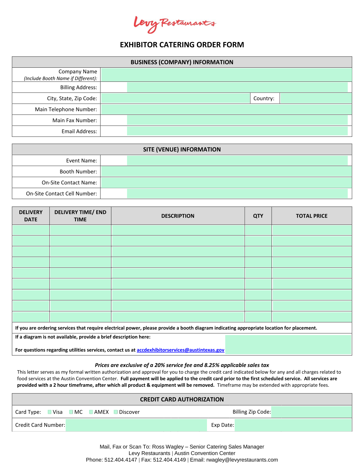 EXHIBITOR CATERING ORDER FORM screenshot