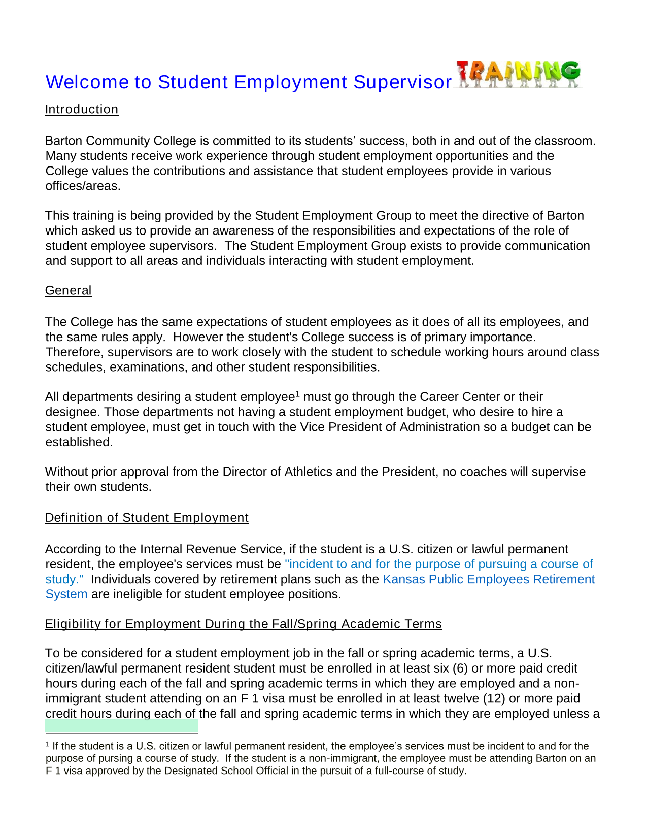 Student Employment Supervisor Training screenshot