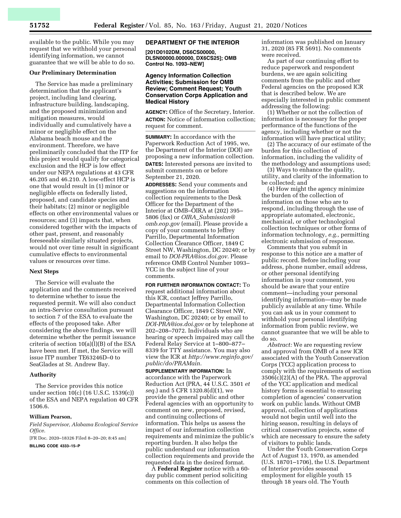 Federal Register Notice On Incidental Take Permit For Alabama Beach Mouse screenshot