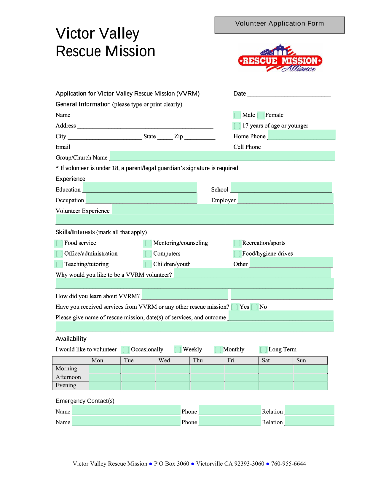 Volunteer Application Form screenshot
