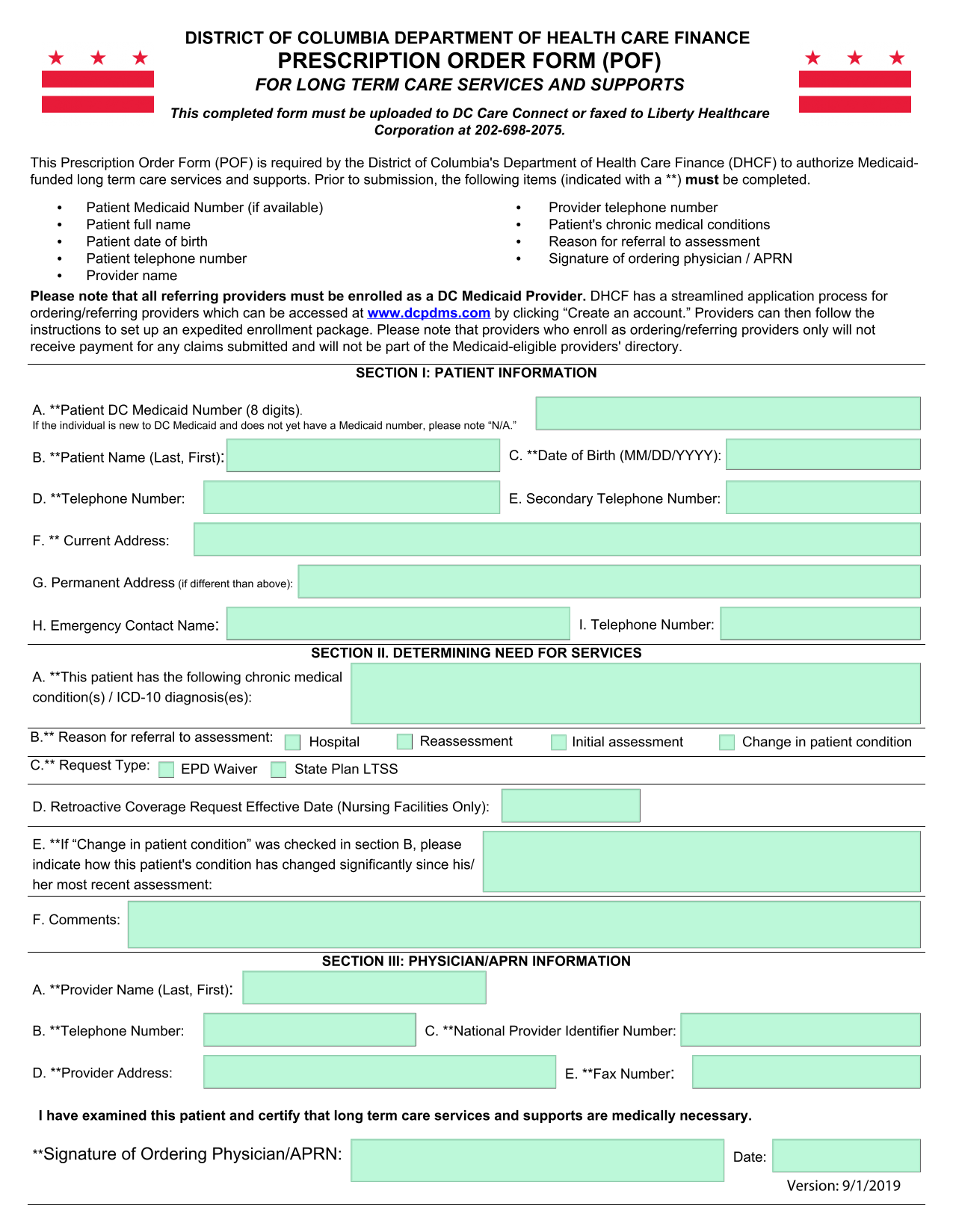 Prescription Order Form (POF) For Long Term Care Services And Supports screenshot