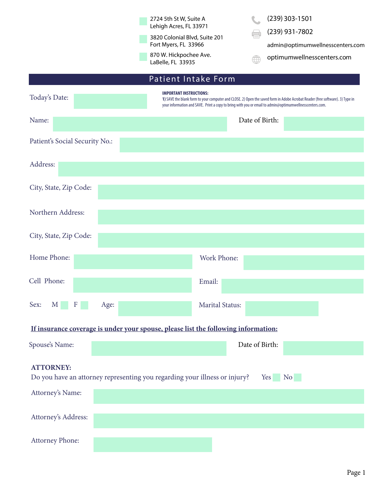 Patient Intake Form screenshot