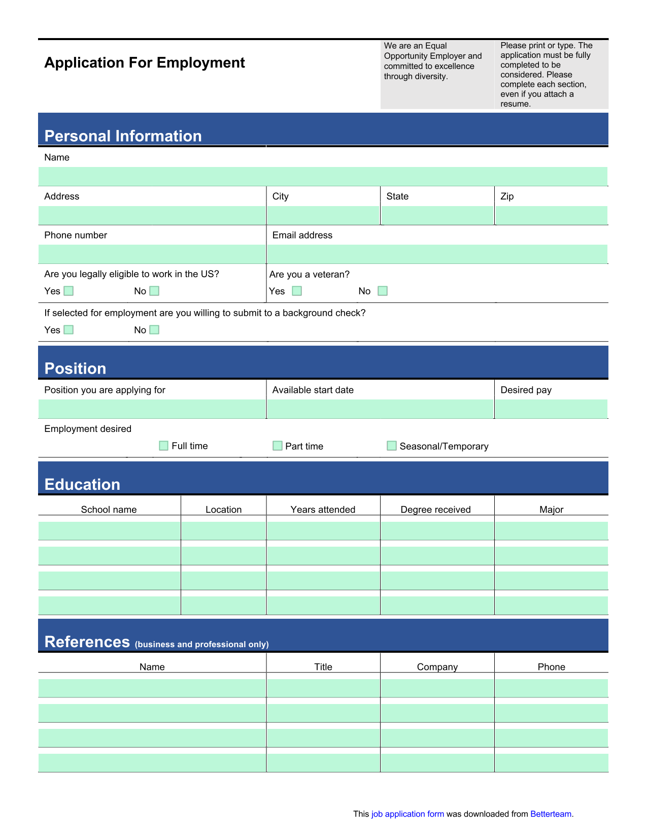 Application For Employment screenshot