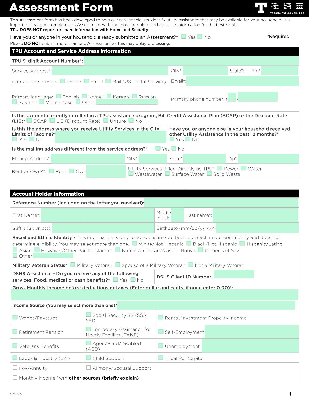 Assessment Form screenshot