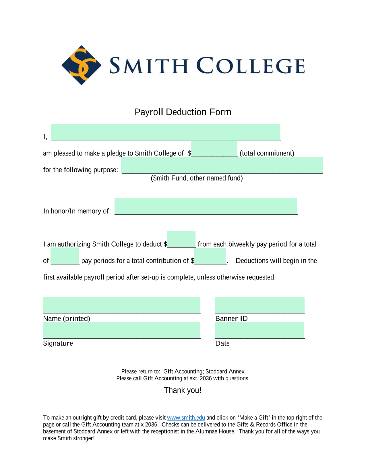 Payroll Deduction Form screenshot