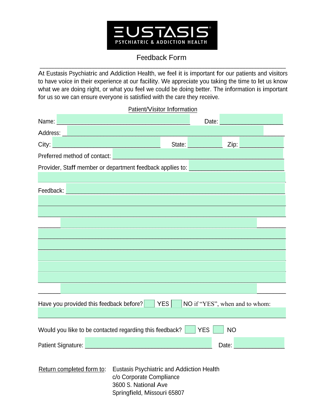 Feedback Form screenshot