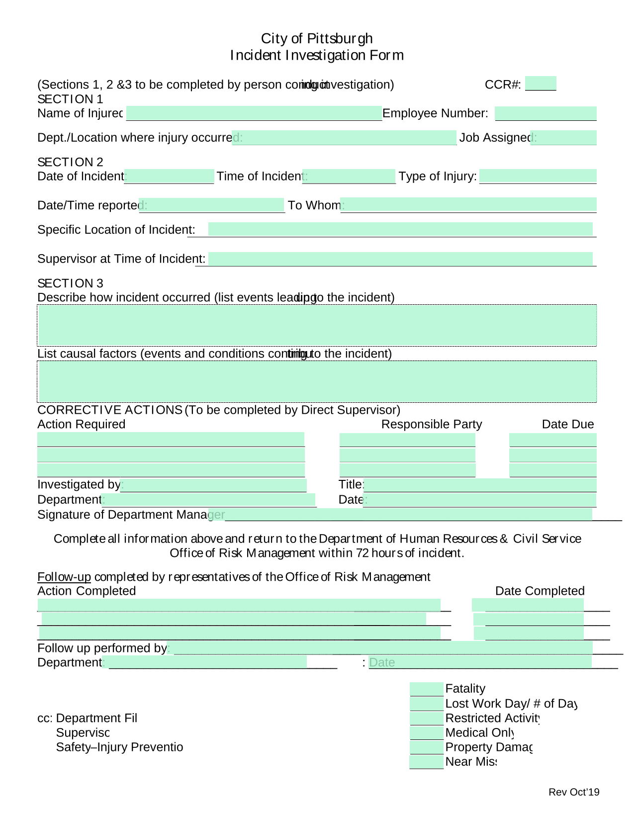 Incident Investigation Form screenshot