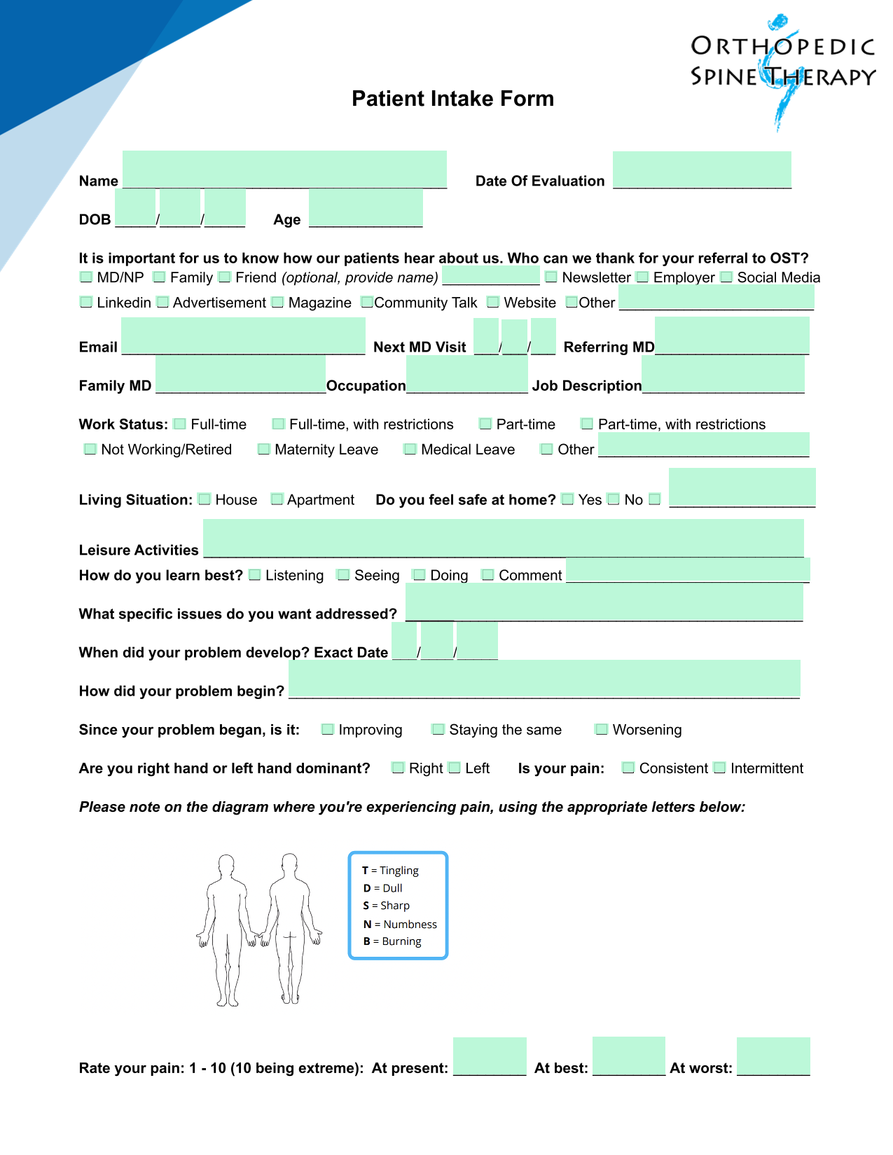 Patient Intake Form screenshot