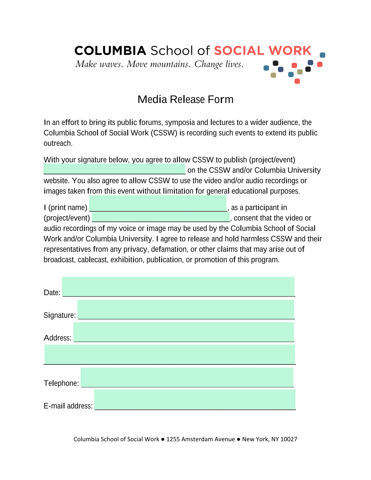 Media Release Form screenshot