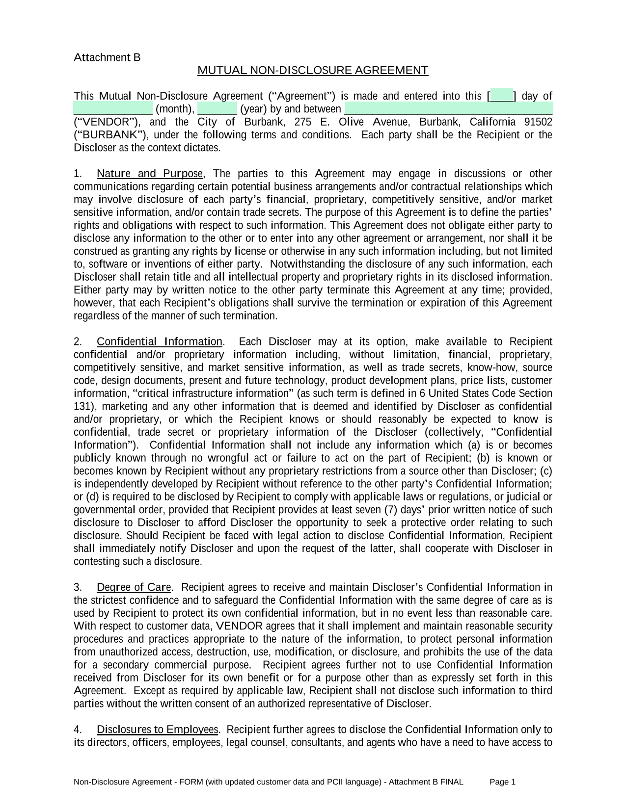 Mutual Non Disclosure Agreement screenshot