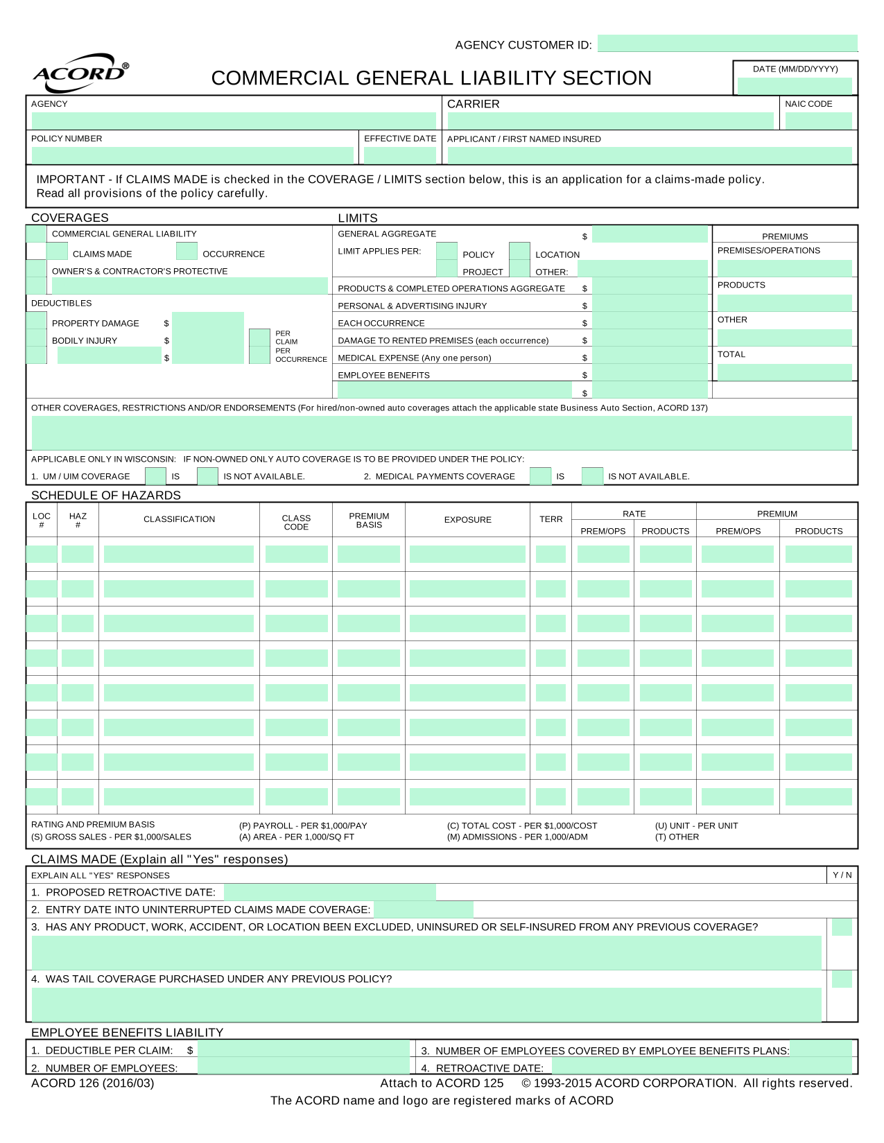 ACORD 126 screenshot