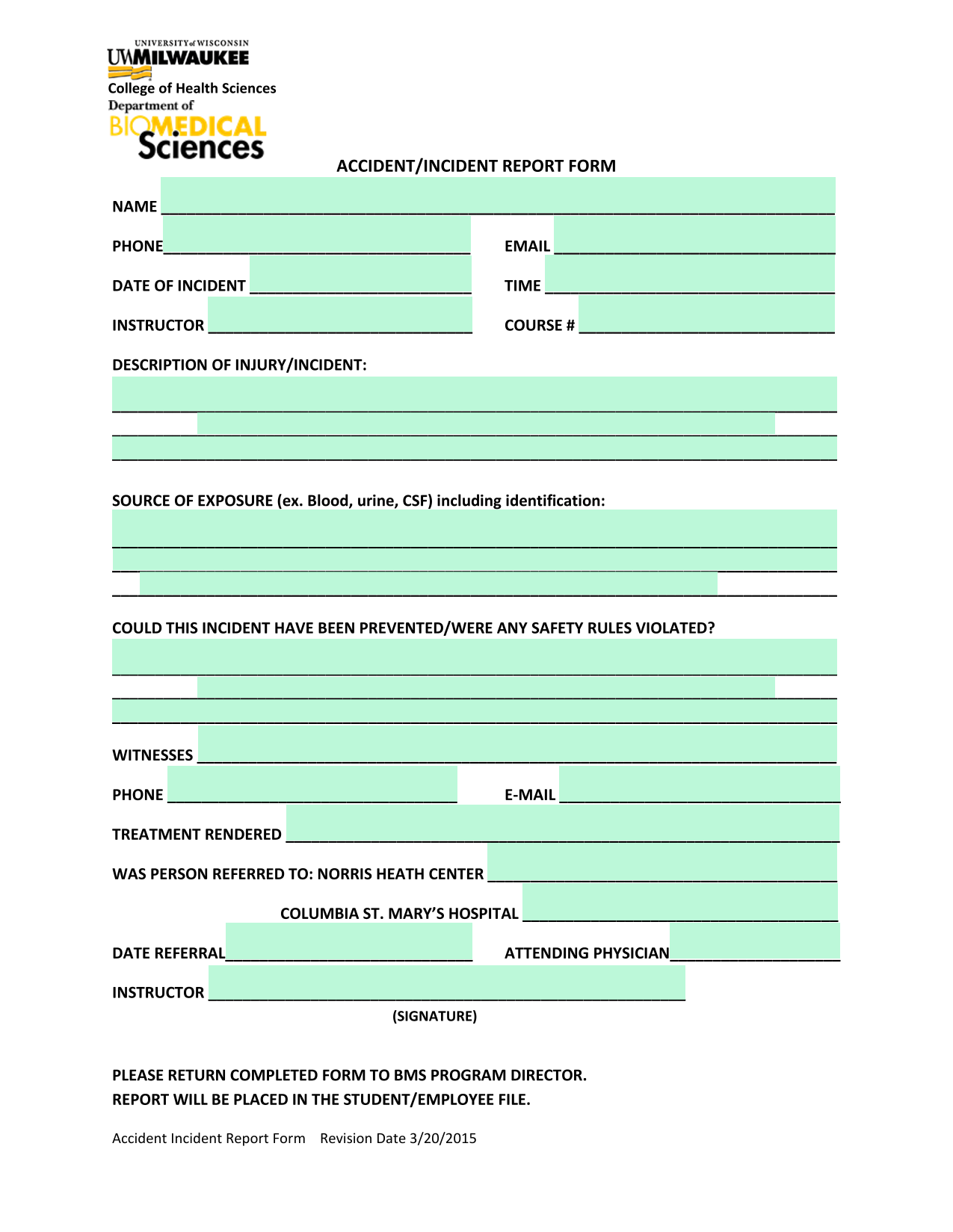 Accident Incident Report Form screenshot