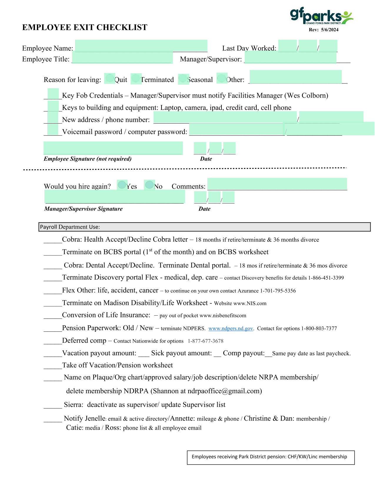 Employee Exit Checklist screenshot