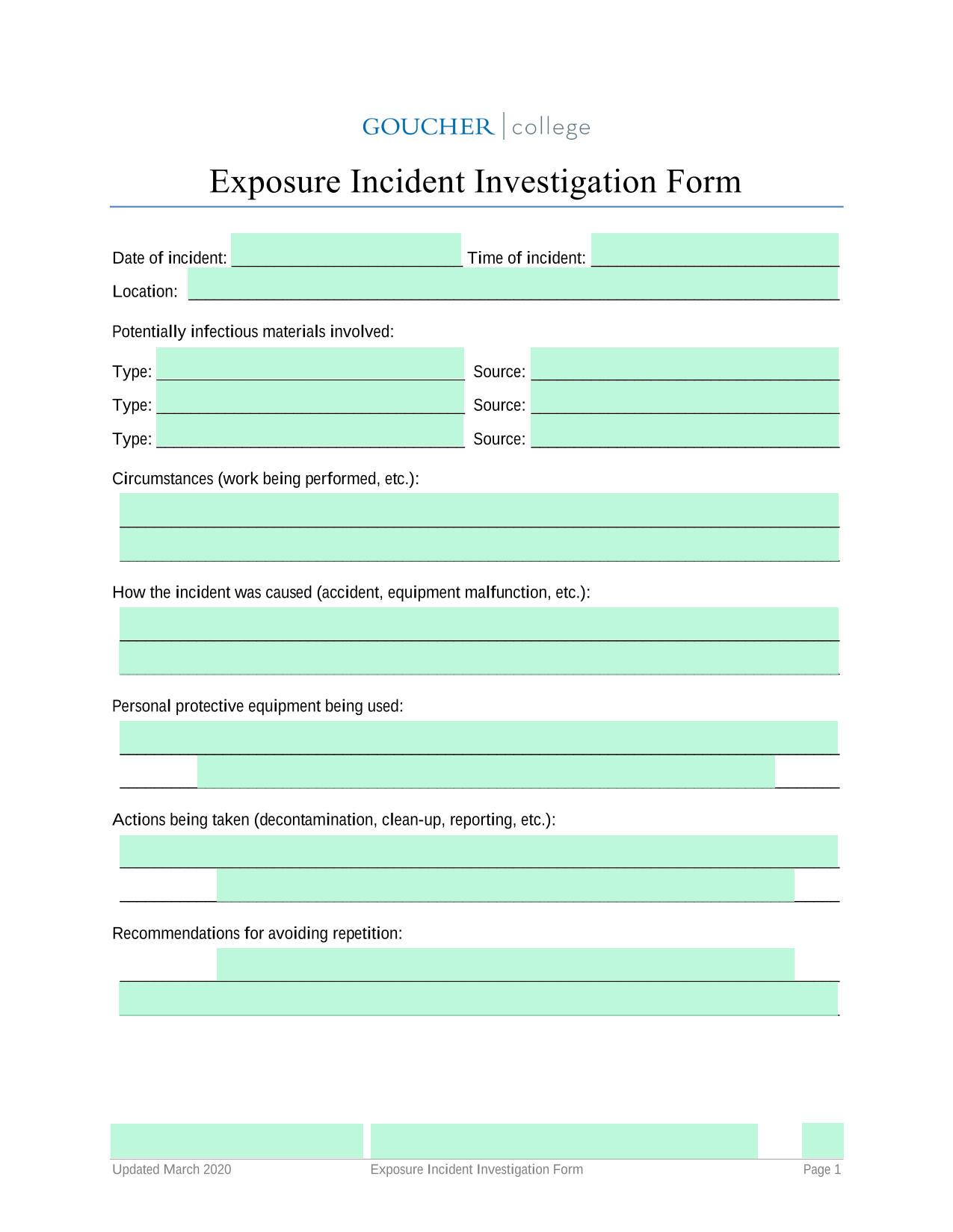 Exposure Incident Investigation Form screenshot