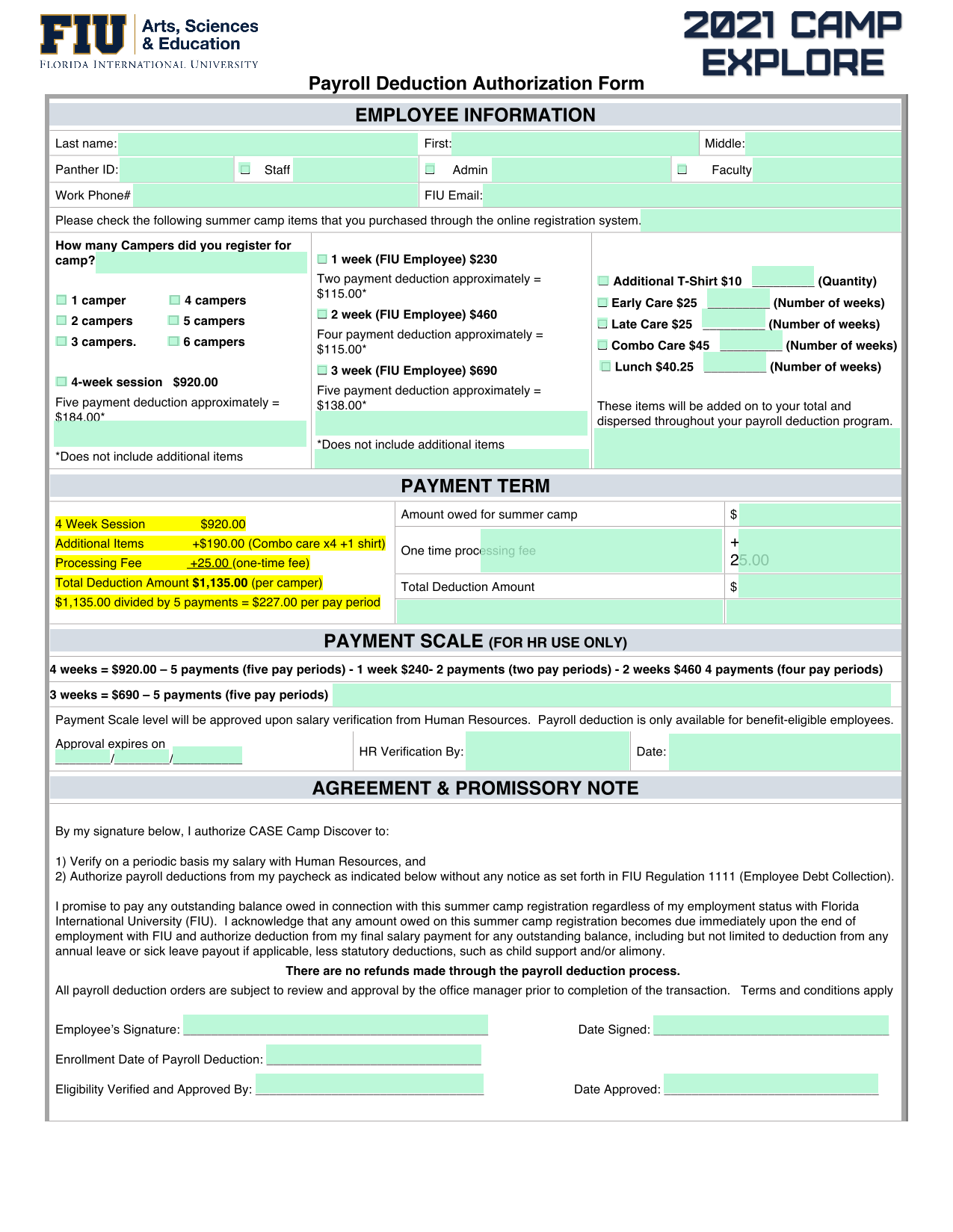 Payroll Deduction Authorization Form screenshot