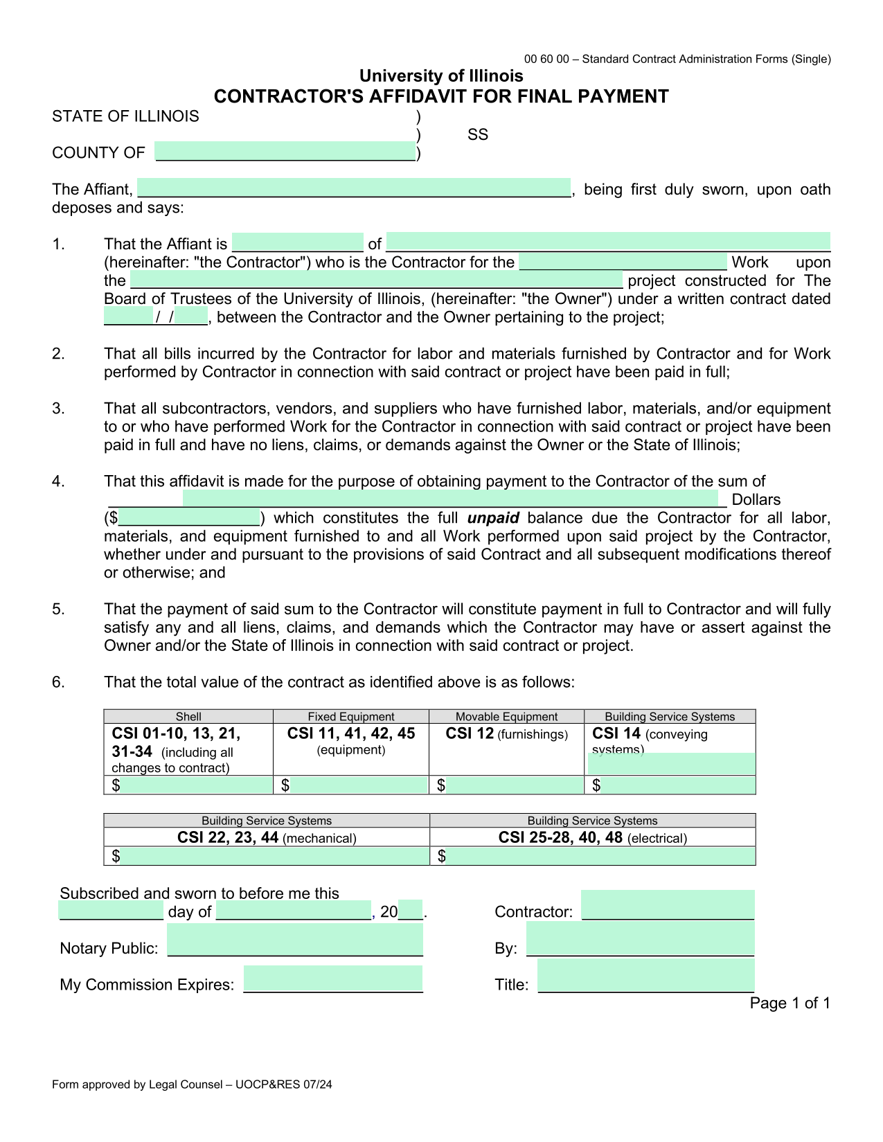 ContractorS Affidavit For Final Payment screenshot